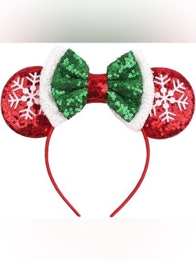 NWOT Christmas Sequin Mickey Mouse Disney Headband in Red & Green